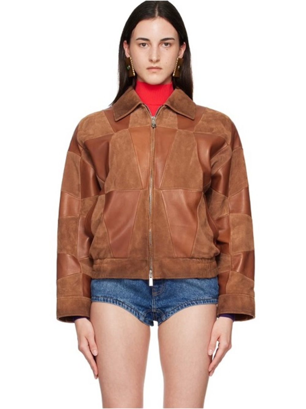 VERSACE SS26 Brown Patchwork Leather Blouson Jacket